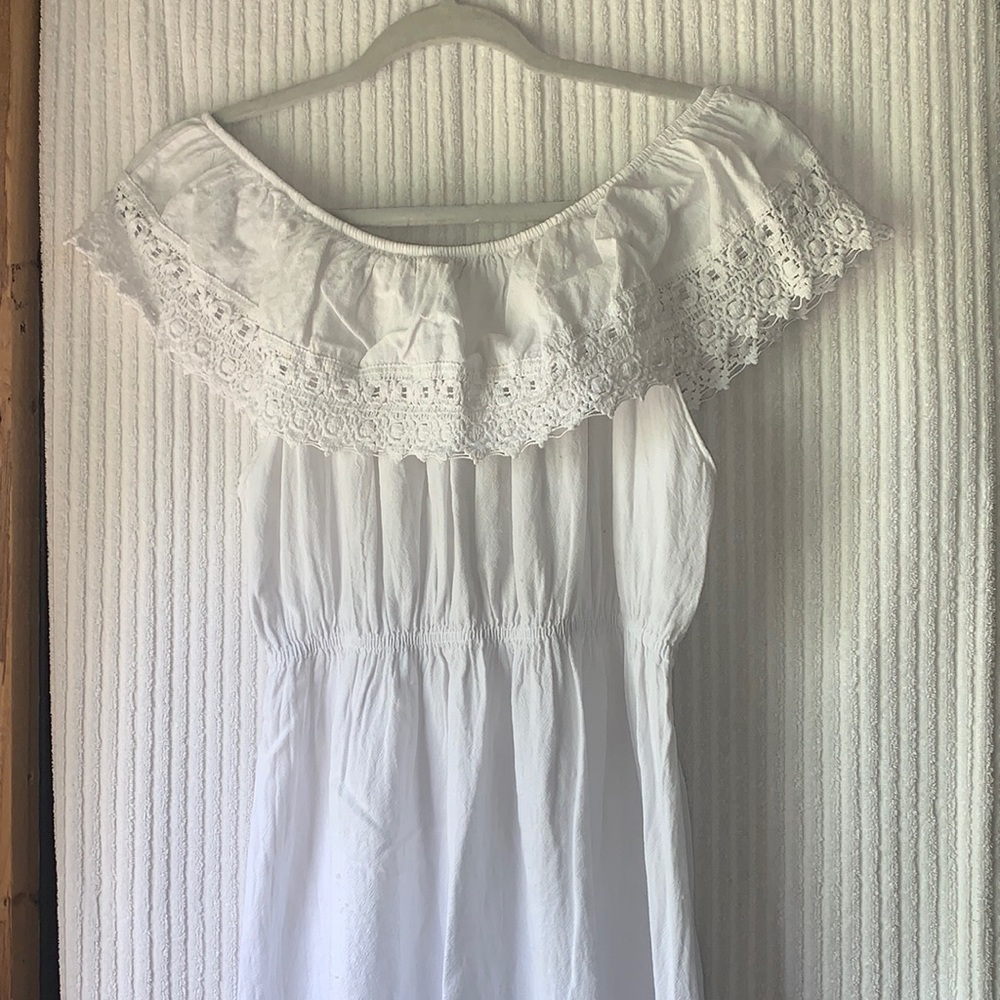 Seaspice Peruvian White Lace Off-Shoulder Midi Dress 100% Cotton Size xlarge